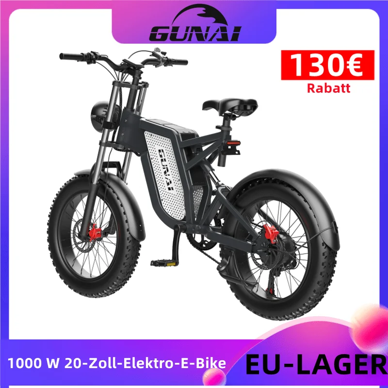 Eu Stock Gunai 1000W Elettrico Ebikes Motore Brushless 20 Pollici Grasso Pneumatico Adulto 7 Velocità 48V 25Ah Batteria Fuoristrada Mountain Bike