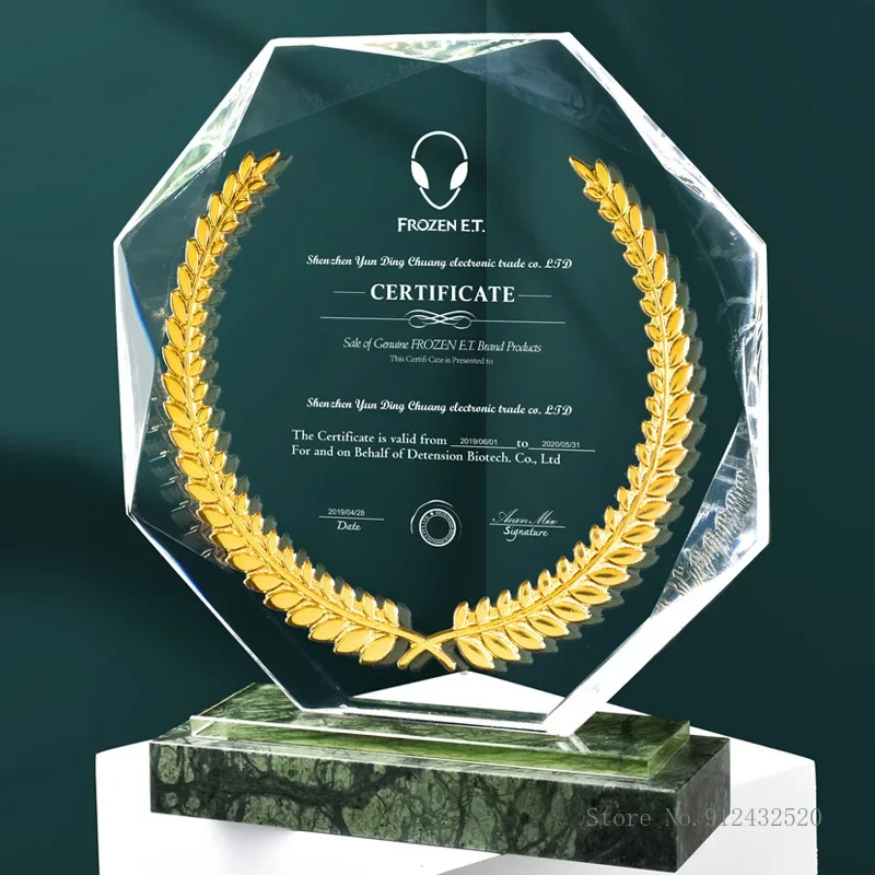 CustomizedGlass Trophy, High-End Honor, Excellent Employees Annual Meeting Souvenir Award, Geometric, Marble Crystal Trophy, 1Pc