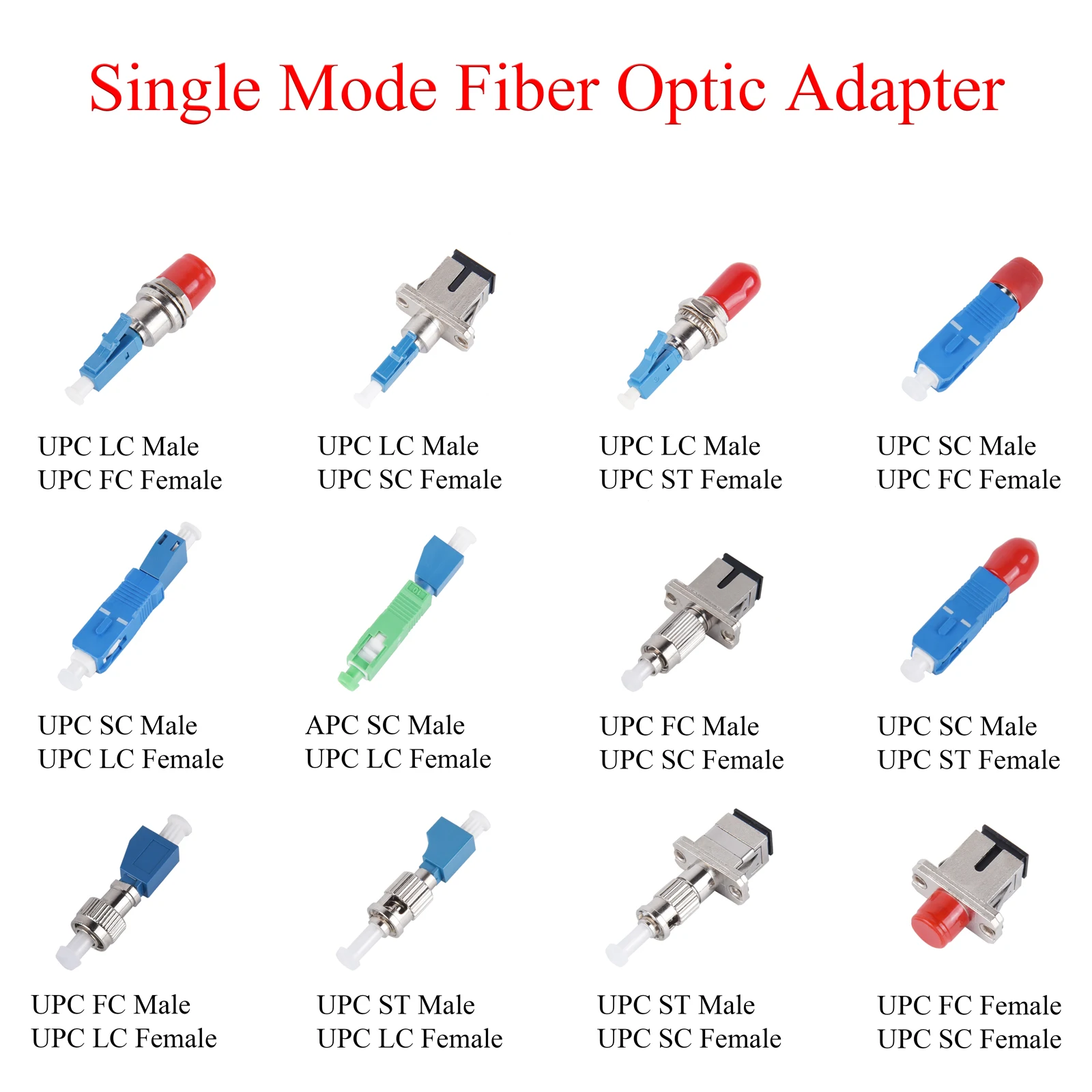 Fiber Optic APC/UPC SC/LC/FC/ST Male to UPC FC/LC/SC/ST Female Adapter 2Pcs Single-mode Optical Hybrid Connector