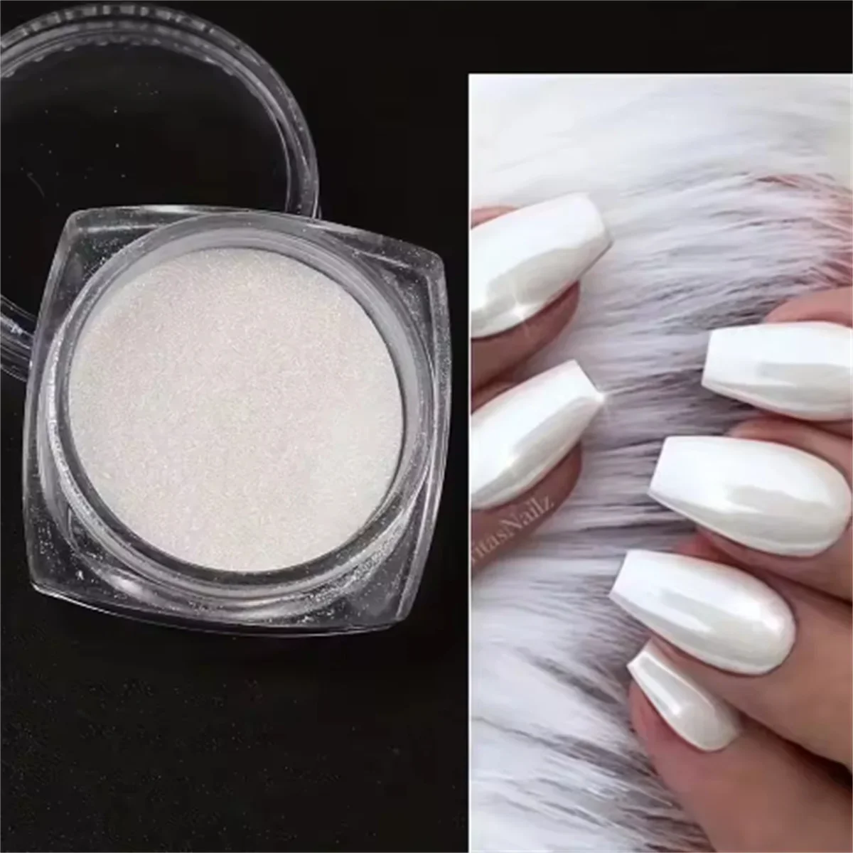 Moonlight Pearl Mirror Nails Powder 1Box Moonlight Pearl Mirror Nails Powder White Fine Glitters Metallic Effect Pigment Gel Polish Chrome Holographic Nail Powder&F