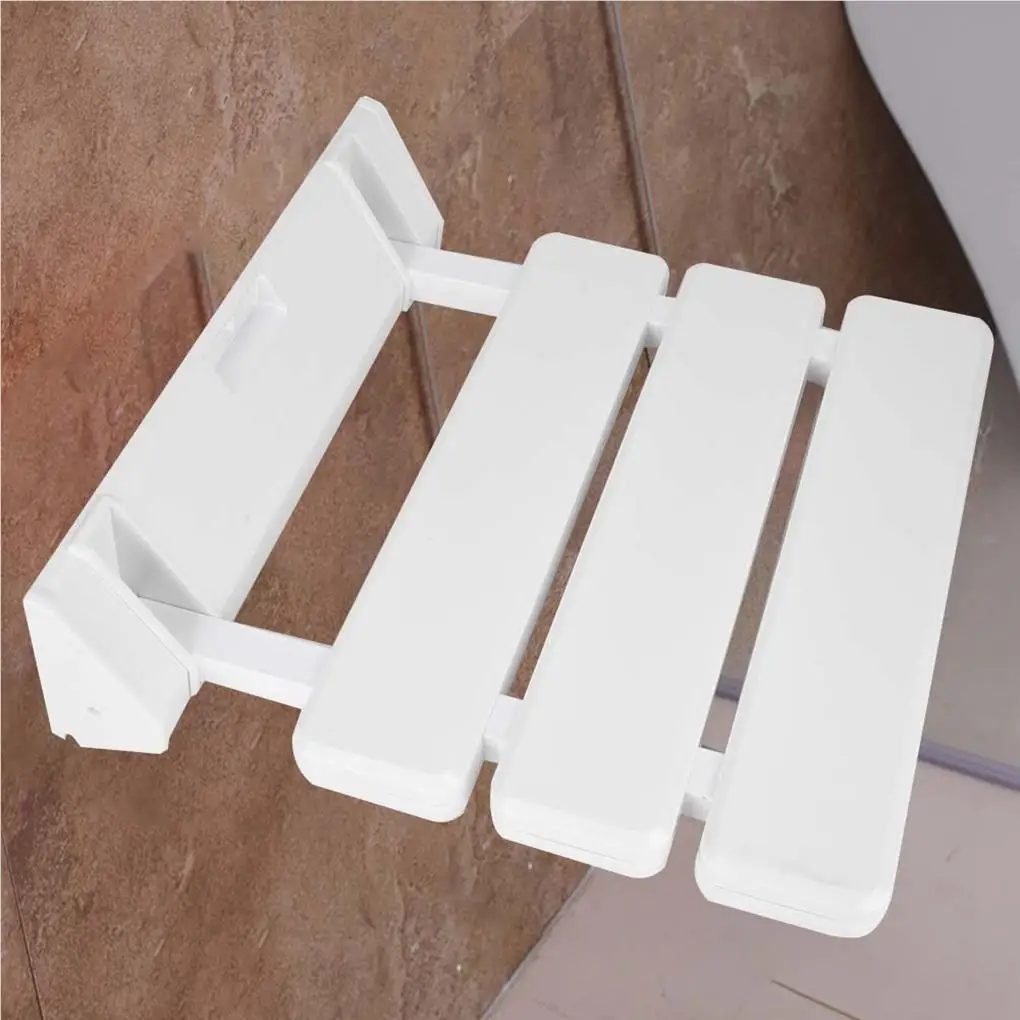 Wall-Mounted Drop-leaf Shower Seat Aluminum Alloy Stool Elderly Space-Saving White Shower Bench Sauna Room Use 4