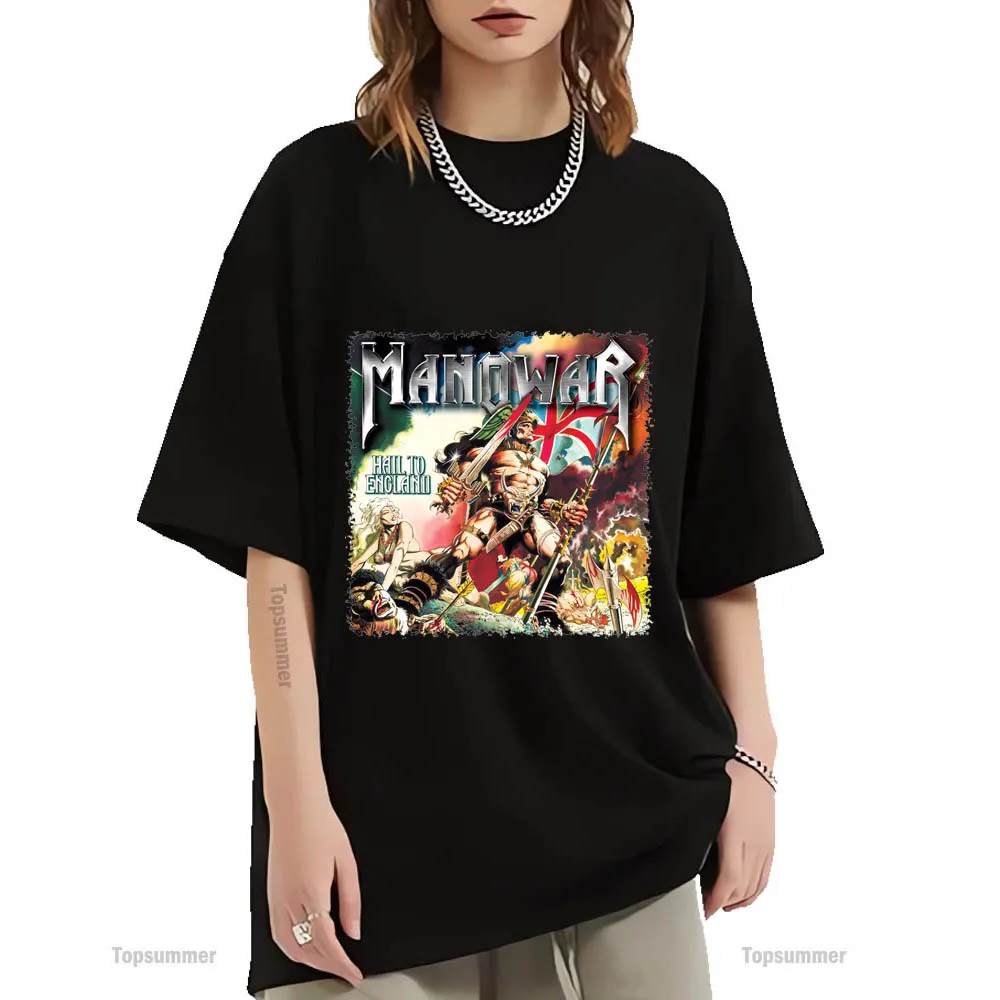 Hail To England Album T-Shirt Manowar Tour T Shirt Donna Pop Streetwear Maglietta Nera Uomo Vestiti Oversize