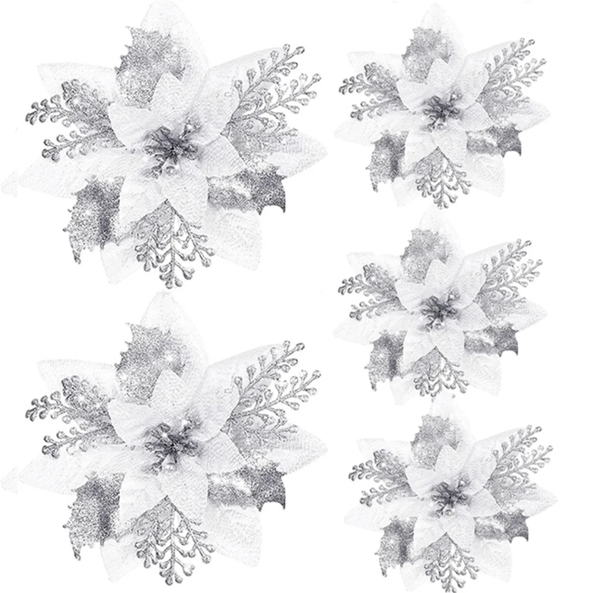 

20PCS 14.5cm Glitter Artificial Christmas Flowers Merry Christmas Tree Decoration Happy New Year Ornaments Xmas,D