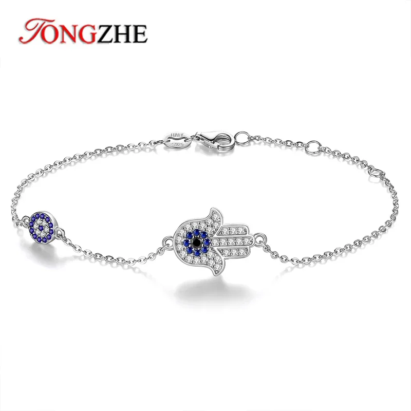 TONGZHE Luck Fatima Hamsa 925 Sterling Silver Evil Eye Hand Eye Horse Hoof Bracelets for Women Handmade Friendship Jewelry