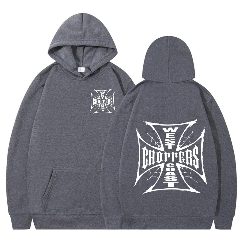 American-style motorcycle Chopper cross double-sided printed fleece hoodie casual everyday black loose pullover