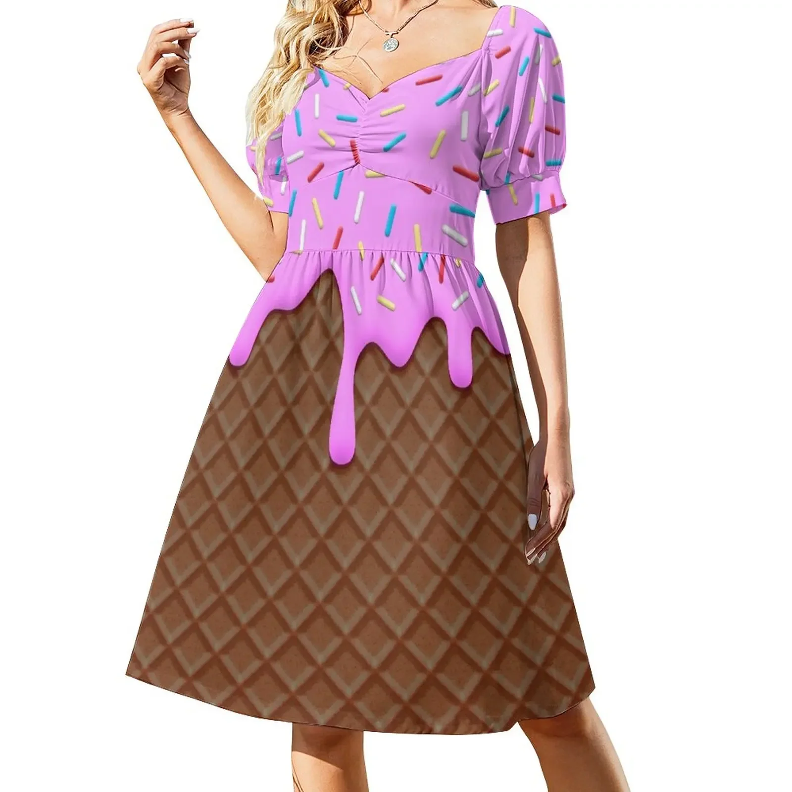 

Chocolate and Strawberry Icecream Sleeveless Dress dress for women Long dresses