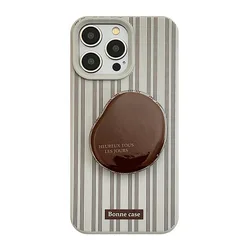 Vintage Blue Phone Case with Brown Vertical Stripes and Coffee Bean Holder - iPhone 12 Pro (Blue)