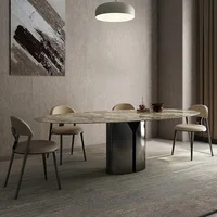 Table à manger ovale en marbre de qualité supérieure sur mesure, toutes tailles, options multi-matériaux, base en acier, mobilier de salle à manger de luxe écologique pour villa 3