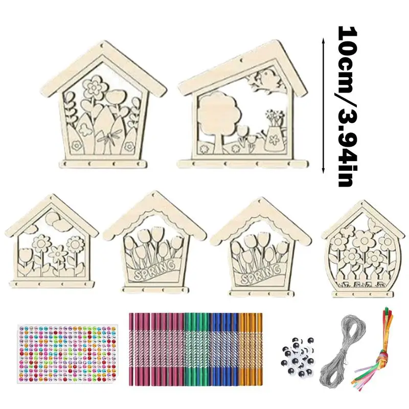 Make A Wind Chime 12 Pack Kids Spring Crafts Projects Unfinished Wooden Coloring Ornaments Create Cat