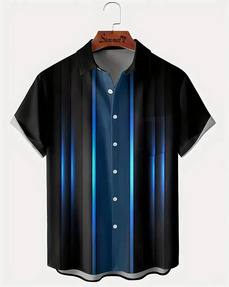 

2024 Men's Fashionable Elegant Comfortable Top Shirt Spring Autumn Striped Lapel Shirt Printed Short Sleeve Casual Shirt