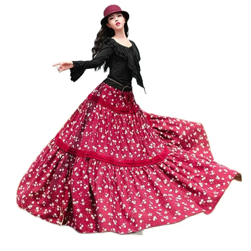

Makuluya Women Prairie Chic Sowing Rural Long Skirts Girl Floral Printed Cotton Flower Spring Autumn Winter Summer Female BXQW