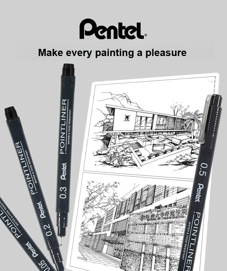 PENTEL wasserfester Umrissstift, Schwarz, Grau, Braun, 0,03–3,0 mm, für handgezeichnete Design-Comics und Streichhölzer mit Nylonspitzen – Detail 1