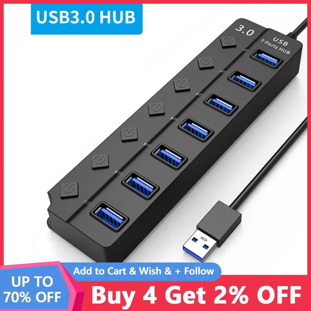 USB Hub 3.0 Multiprise USB High Speed Splitter 7 Port 100cm 30cm2.0 Hub  Power Adapter with Switch Long Cable For PC Accessories