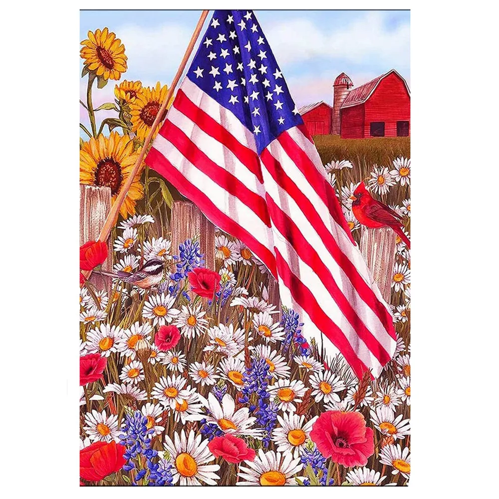 

5D Diy Diamond Painting Patriotic American Flag with Flowers Diamond Embroidery Art Mosaic Embroidery Cross Stitch Home Decor