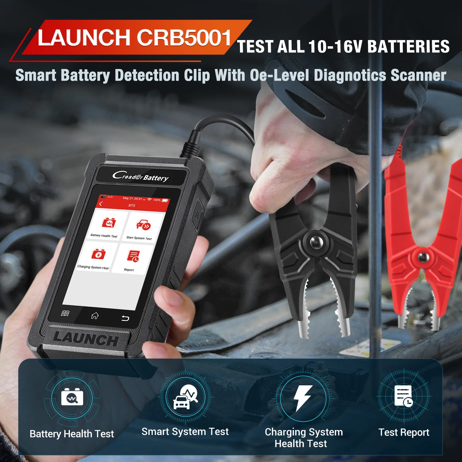 Launch Crb5001 Battery Tester 12v Car Eng Abs Srs At Diagnostic Scanner Tpms Bms 6 Reset Free