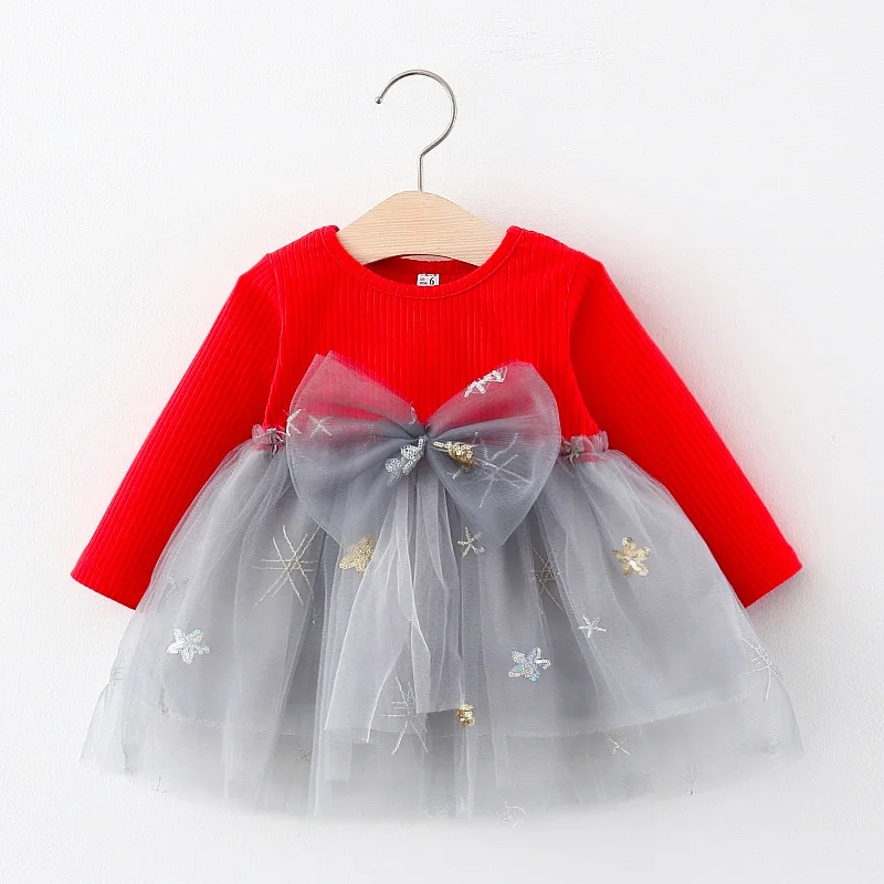 

New Clothes spring autumn 0-3y bow princess long sleeve lace dress 3color 73-100 children kids baby girls clothes lovely