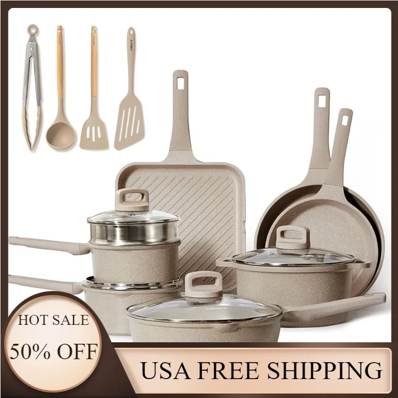 CAROTE 16pcs Pots and Pans Set Nonstick Cookware Sets, Large