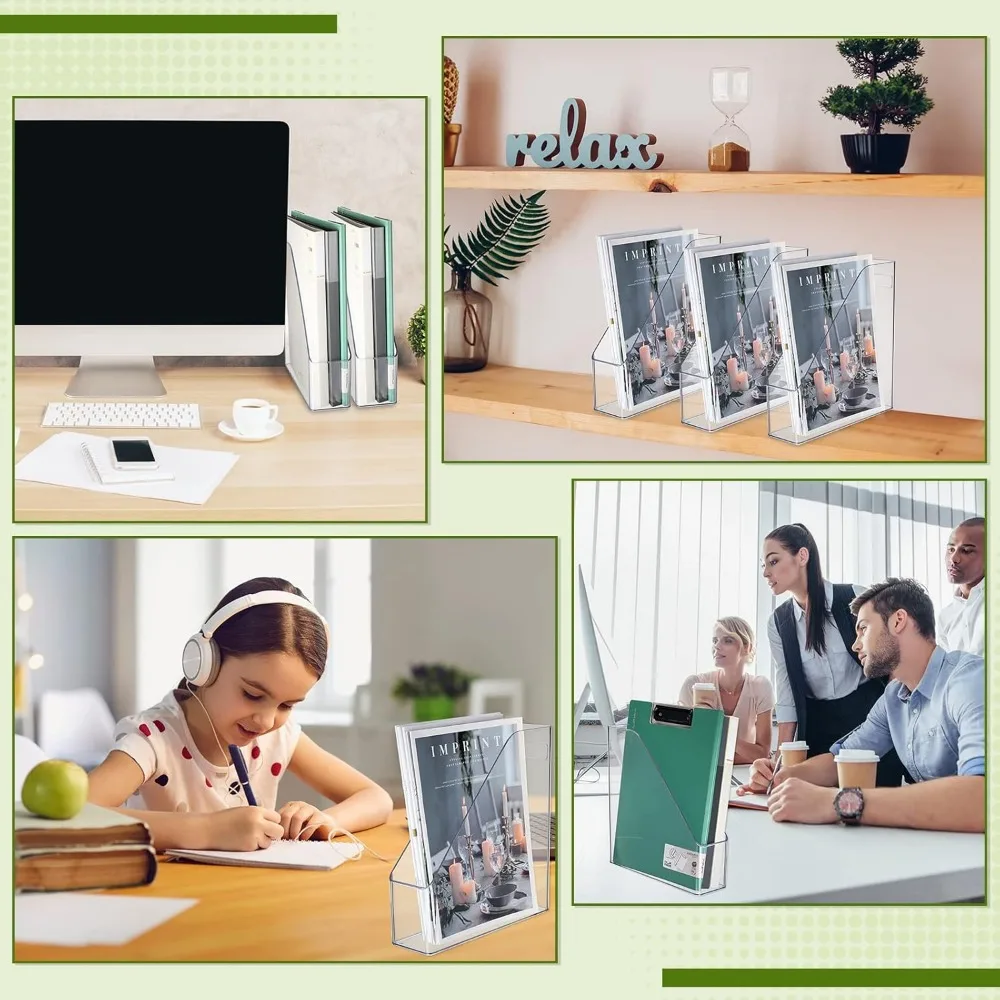 6 Pcs Clear Acrylic Magazine File Holder Plastic Desk Organizer with Handle Basics Vertical, Magazines Racks 6