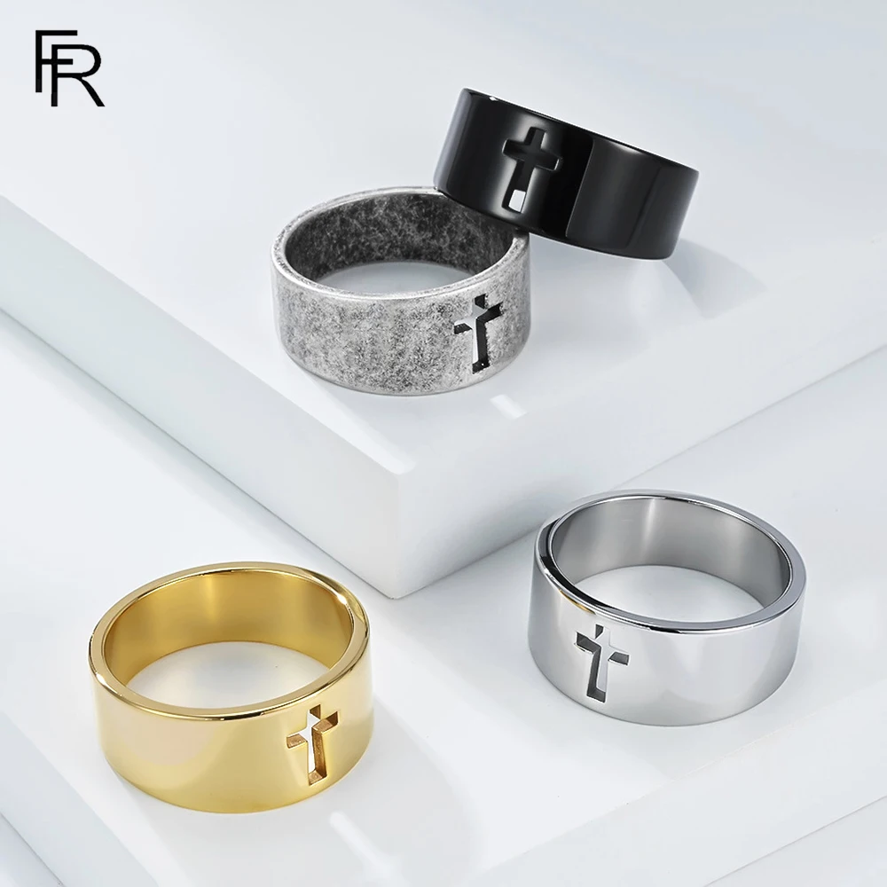 Unisex minimalist polished hollow cross ring for men and women, niche high-end titanium steel jewellery 1