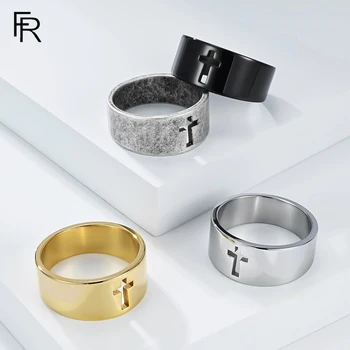 Unisex minimalist polished hollow cross ring for men and women, niche high-end titanium steel jewellery 1