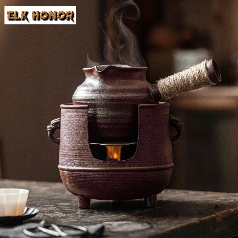 Retro Coarse Pottery Tripodia Tea Warmer Holder Tea Stove Household Kettle Stand Boiling Water Kettle Carbon Furnace Ornaments