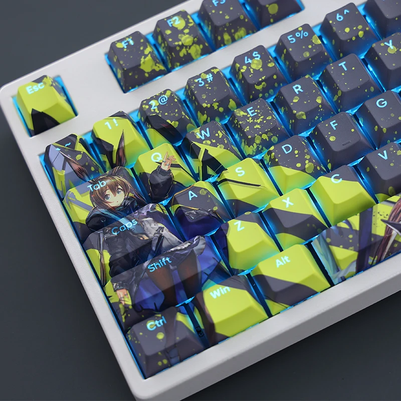 Arknights Amiya Cartoon Anime Gaming Key Caps Pbt Dye-subbed Keycaps Teclado Retroiluminado para Ansi 61 87 104 108 Conjunto de Teclas - Imagem 2