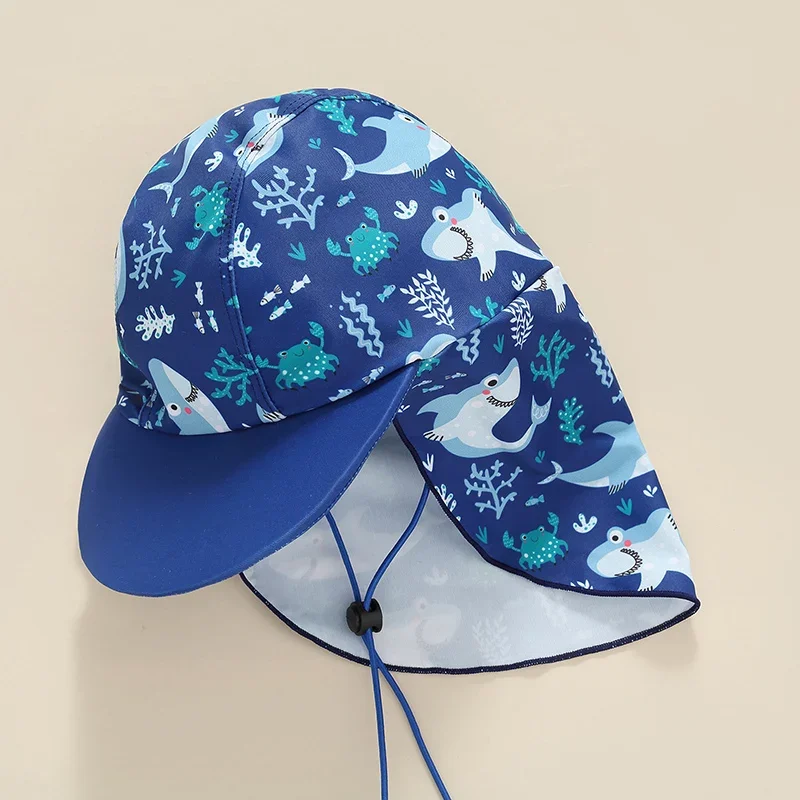 Toddler Baby Boys Swimsuit UPF 50+ Rash Guard Set Short Sleeve Blue Shark Dolphin Print Top+Shorts+Hat Swimwear Bathing Suit Kids swimsuits boys swim shorts