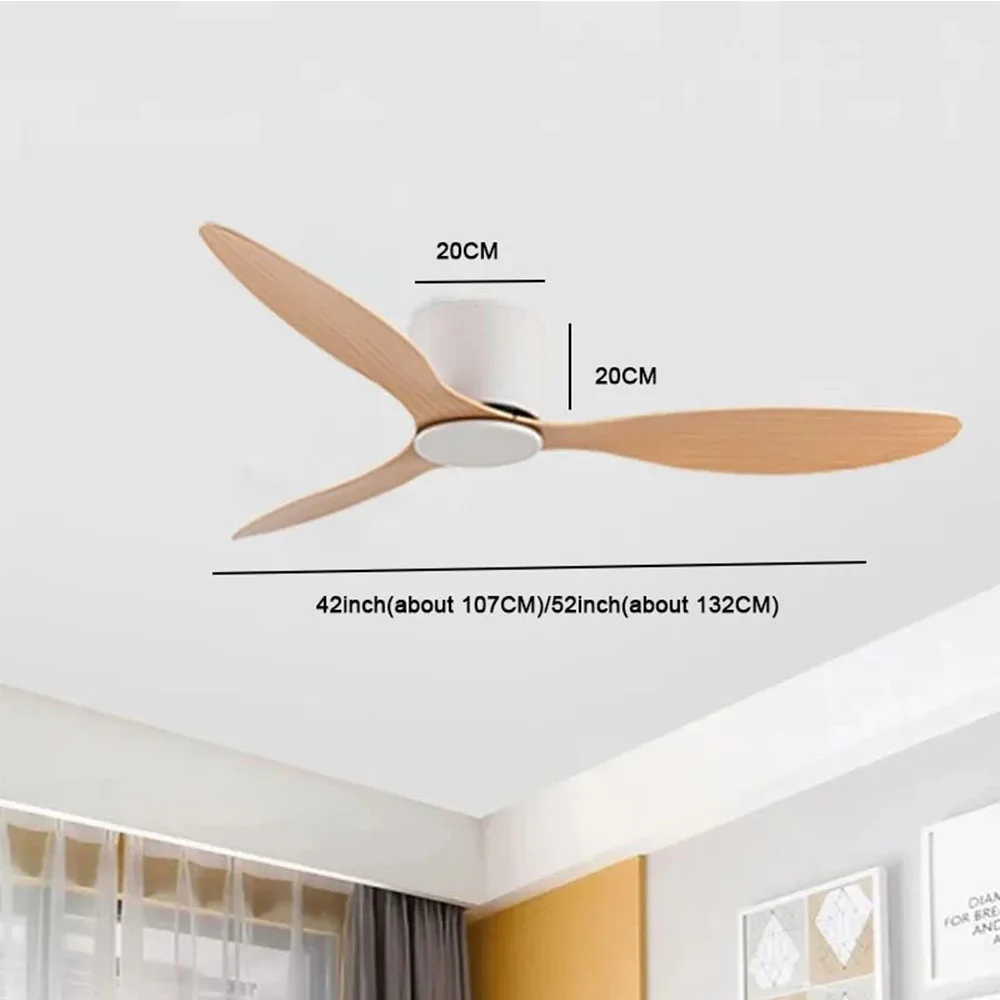 42 52 Inch Ceiling Fans No Light DC Motor Remote Control Cooling Fans Lamp Low Floor Ceiling Fan White wood Black Color FANS 4