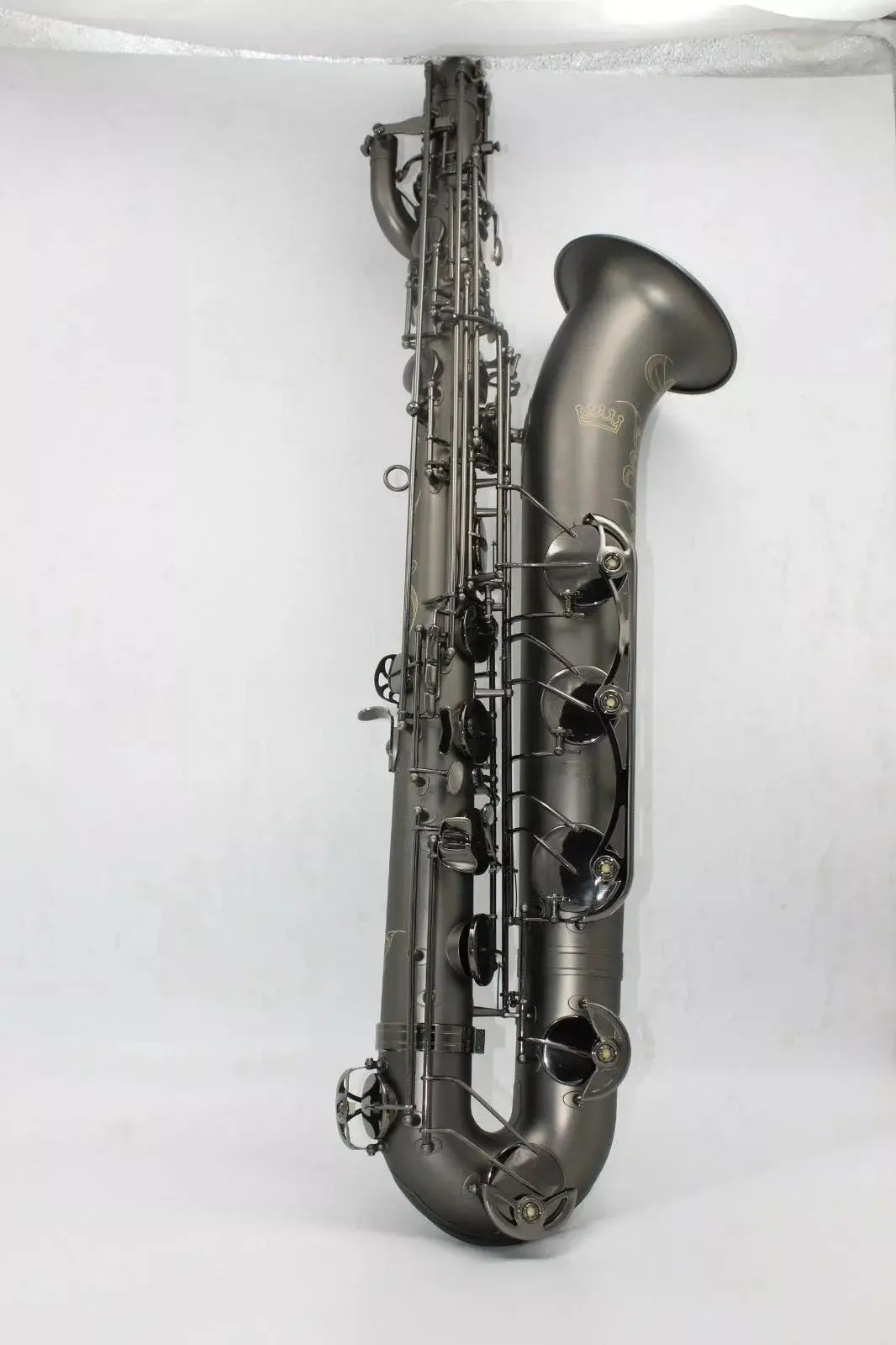 High grade Eastern music Matt black Baritone Saxophone full body hand engraving