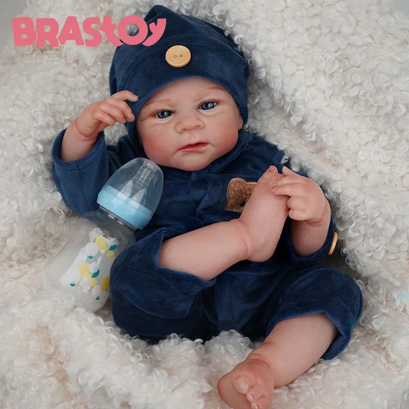 Reborn Painted Reborn Doll Realistic Baby Boy 48cm Silicone Body Can Take Bath, Shipping From Brazil