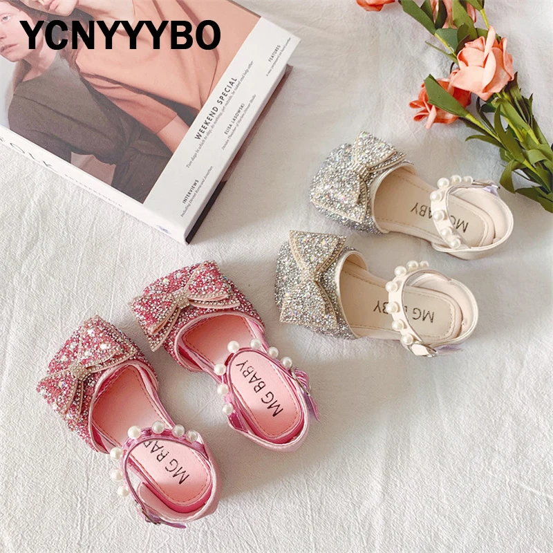 

Kids Bow Princess Shoes Baby Girls Brand Ballet Flats Children Pearl Shoes Toddler Rhinestone Dress Shoes Mary Jane For Autumn