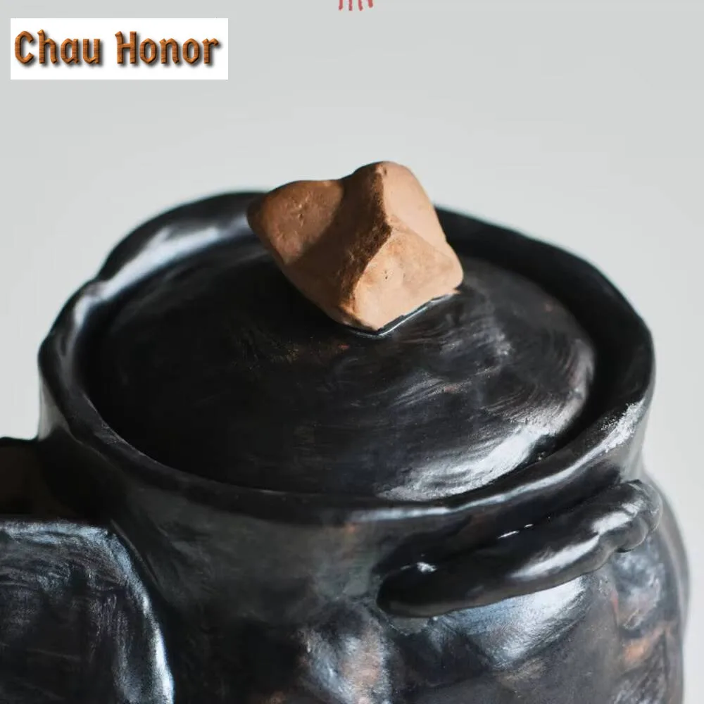 200ml Creative Coarse Pottery Teapot Handmade Pitch-black Small Pot Japanese Tea Soaking Kettle Kung Fu Tea Ceremony Ornaments