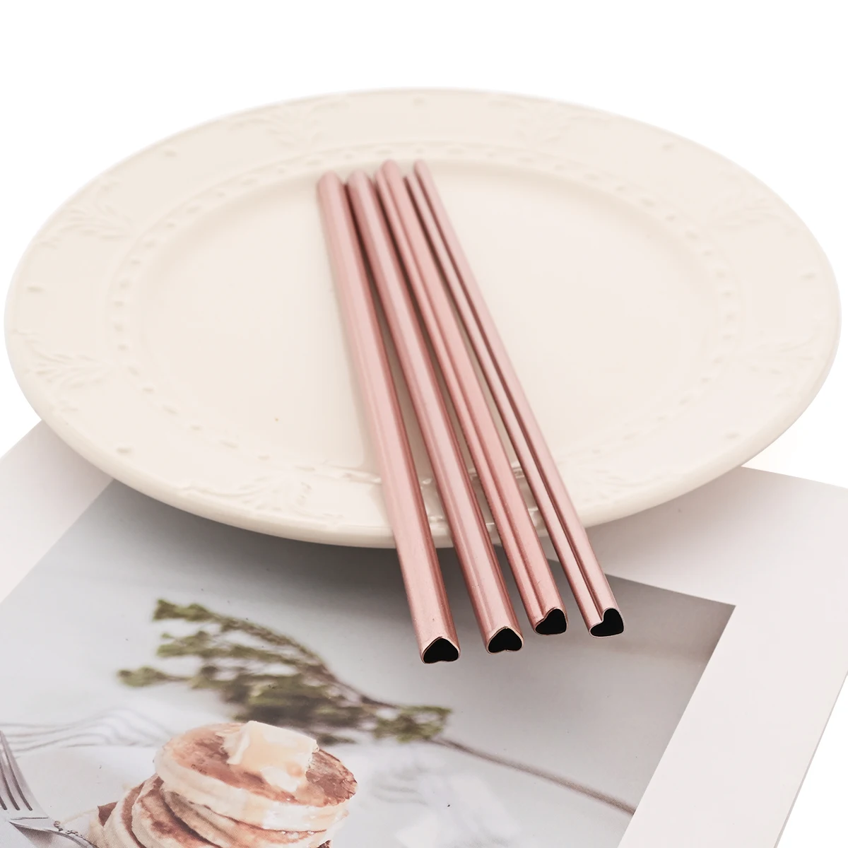 Heart-Shaped Stainless Steel Reusable Straw Set with Cleaning Brush