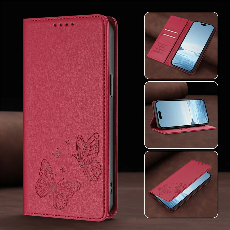 Magnetic Leather Stand Wallet Case - Flip Protective Back Cover in Elegant Design