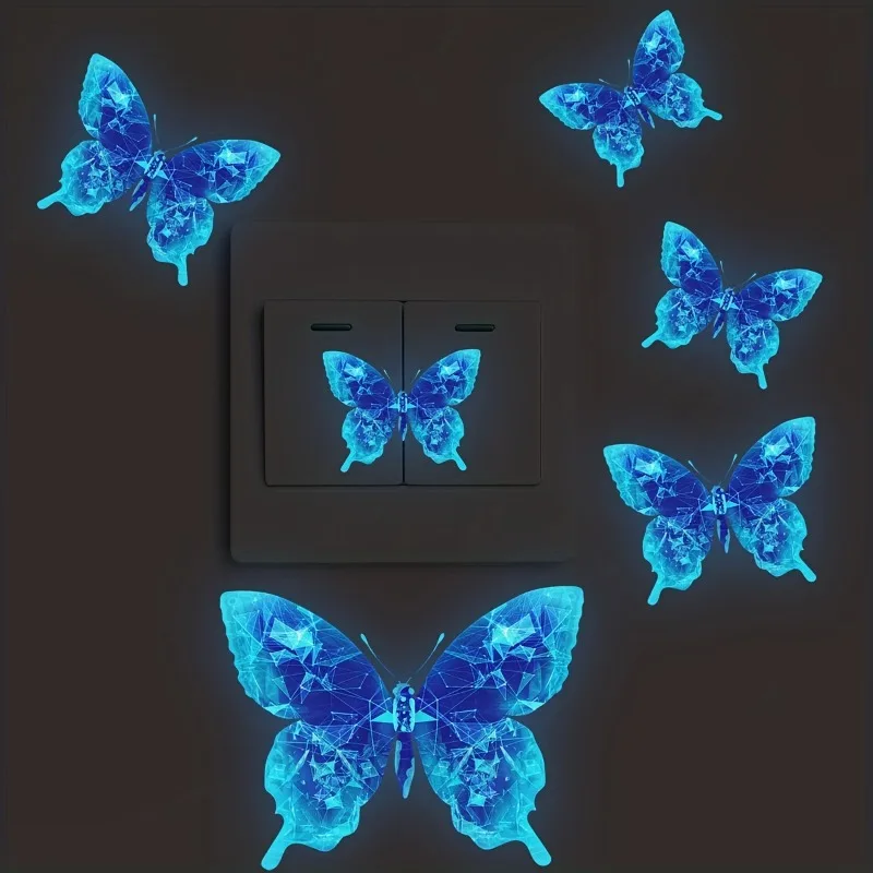 Blue Glow-in-the-dark Butterfly Wall Stickers Room Decoration Accessories Cartoon Sticker for Anniversaries Birthdays Paster