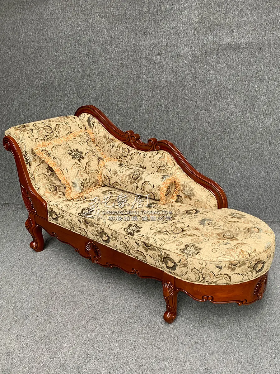 

American Solid Wood Chaise Longue Fabric Balcony Leisure Chaise Bed