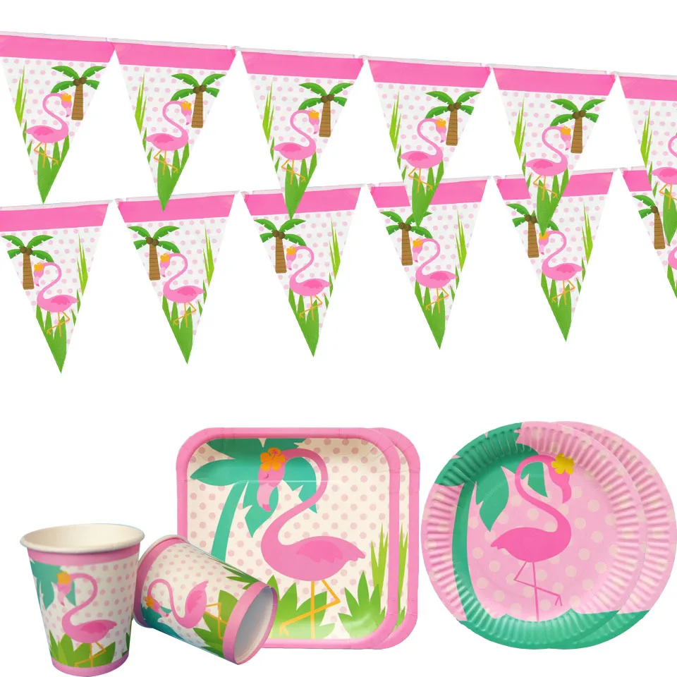 1Set Flamingo Theme Disposable Tableware Paper Cups Plates Napkins For Wedding Birthday Supply Summer Pool Party Decorations