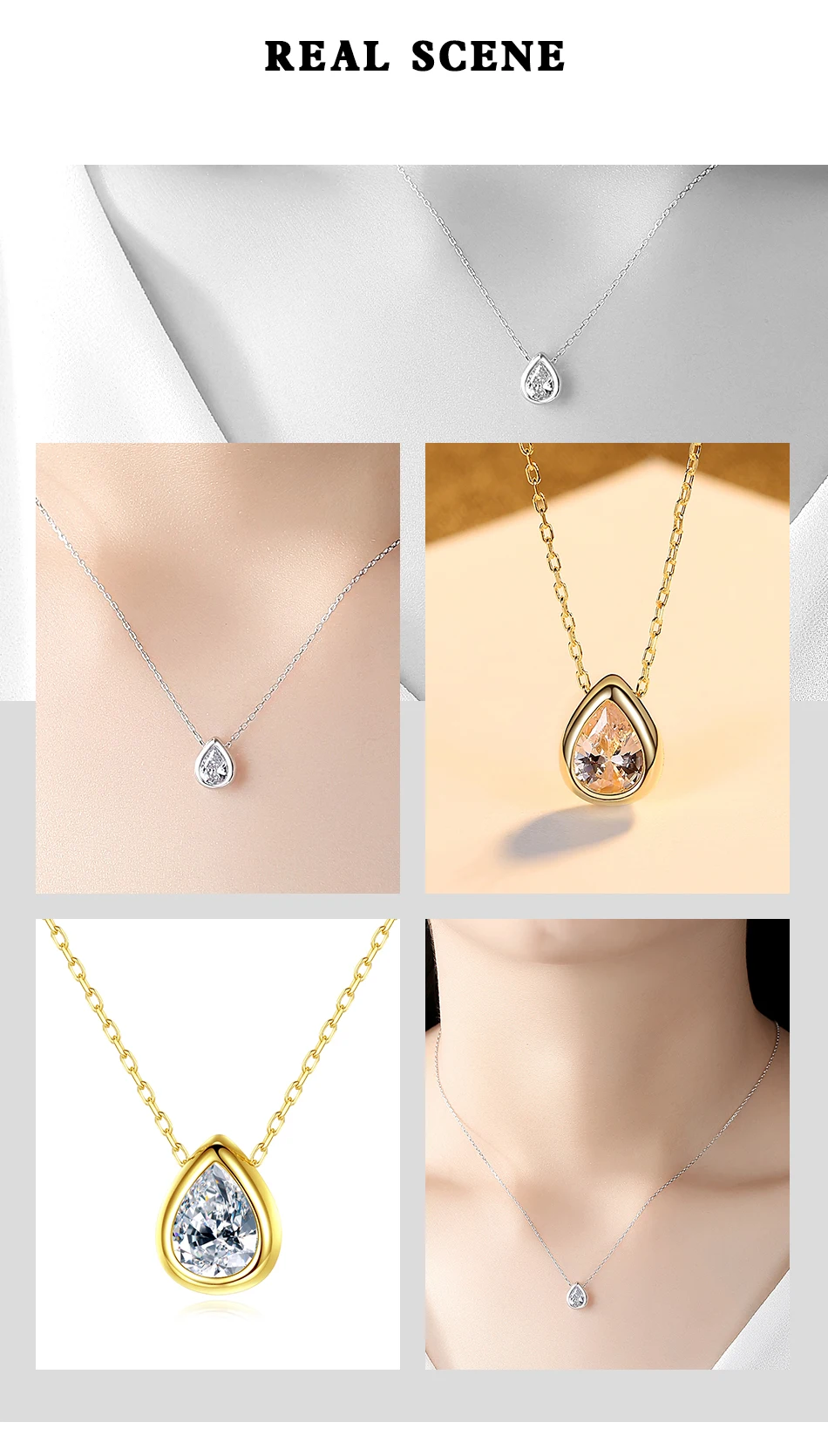 Ciondoli goccia d'acqua in argento sterling Collana a catena con castone con castone elegante da donna con temperamento cubico_voghion.com