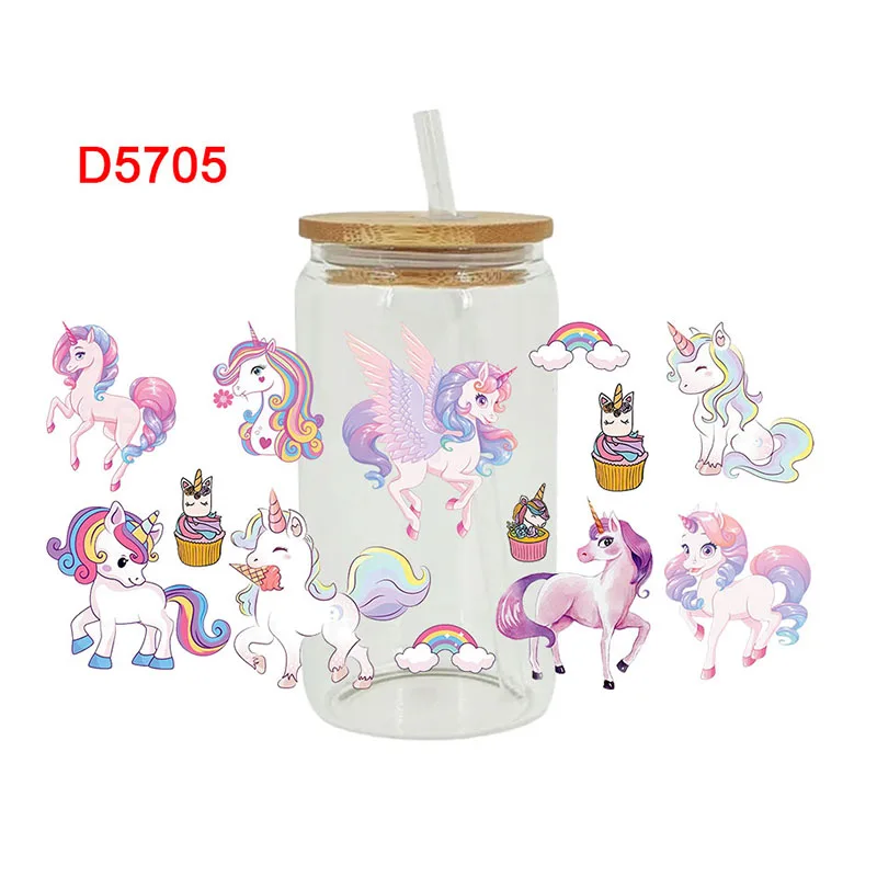 UV DTF Transfer Sticker Watercolor Unicorn Kid Life Rainbow Printed For 16oz Libbey Glasses Can Wraps D5359