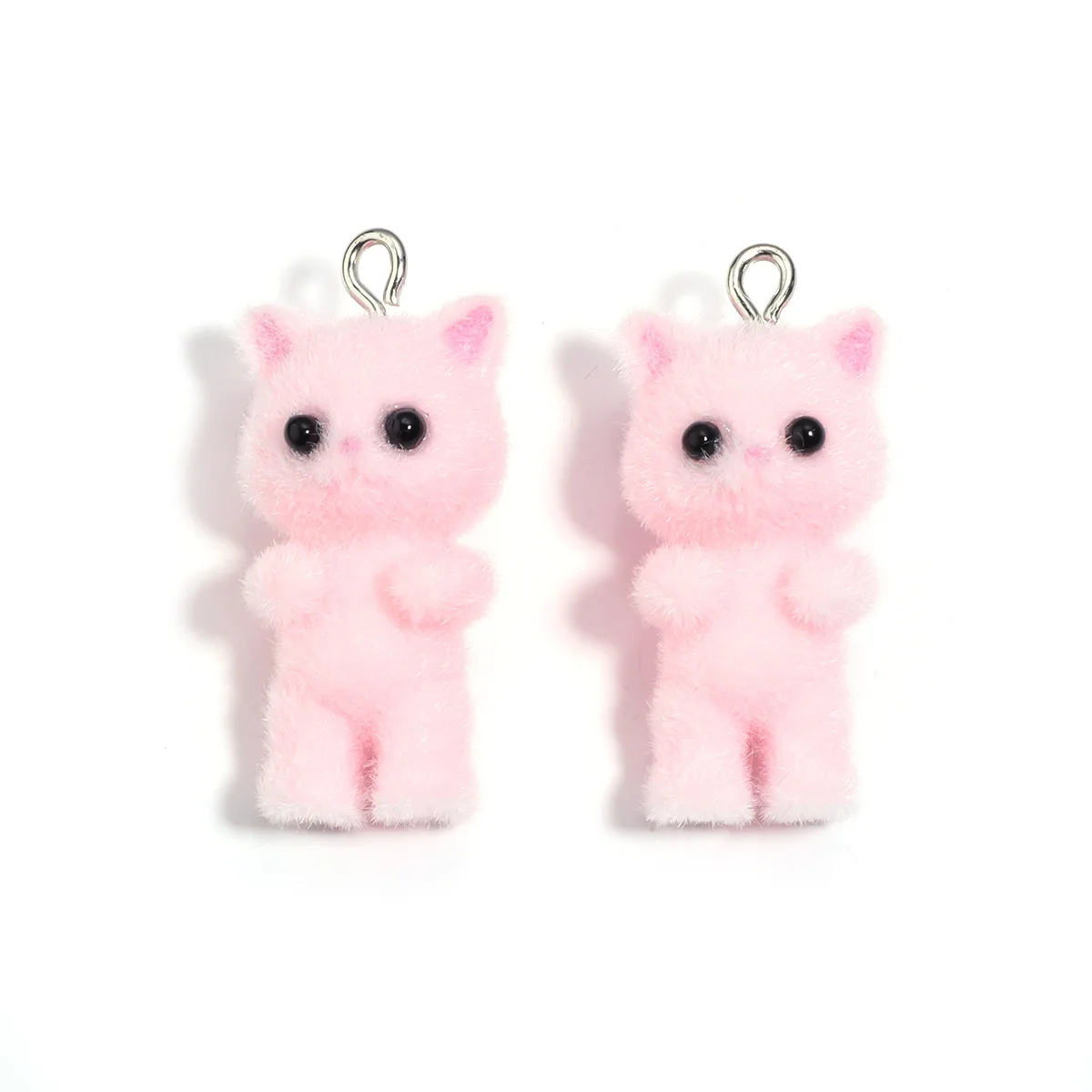 Set of 5 Adorable Flocking Cat Resin Charms