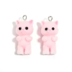 Set of 5 Adorable Flocking Cat Resin Charms (Pink Cat)