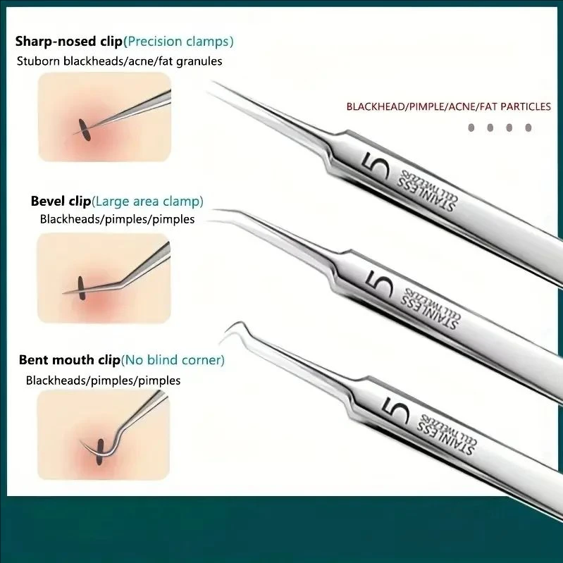 Acne Needle MJ 8 PCS Stainless Steel Acne Clip Cell Clip Blackhead Beauty Salon Needle Tool