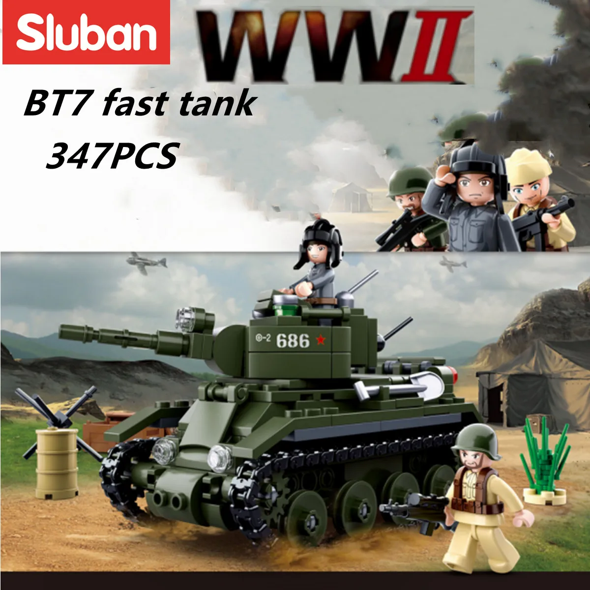 Sluban Building Block Toys WW2 M14/41 Medium Tank 463PCS Bricks B0711  Military Construction Compatbile With Leading Brands