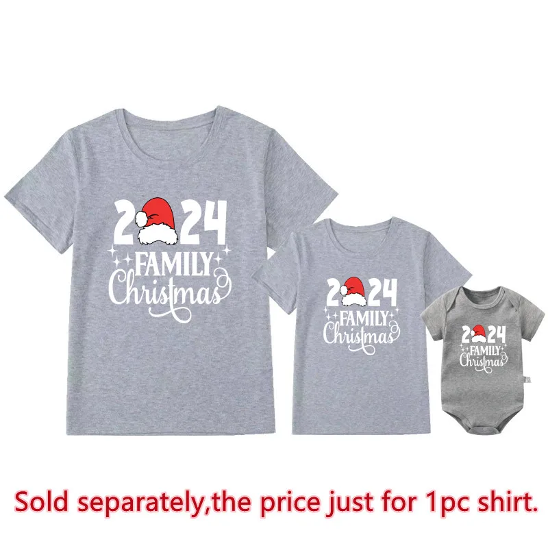 thumbnail image 1 of Camisas navideñas familiares 2024, trajes familiares a juego de algodón, camisetas para papá, mamá, niños, mamelucos para bebés, pijamas a juego, ropa de Navidad, regalo, 1 of 5