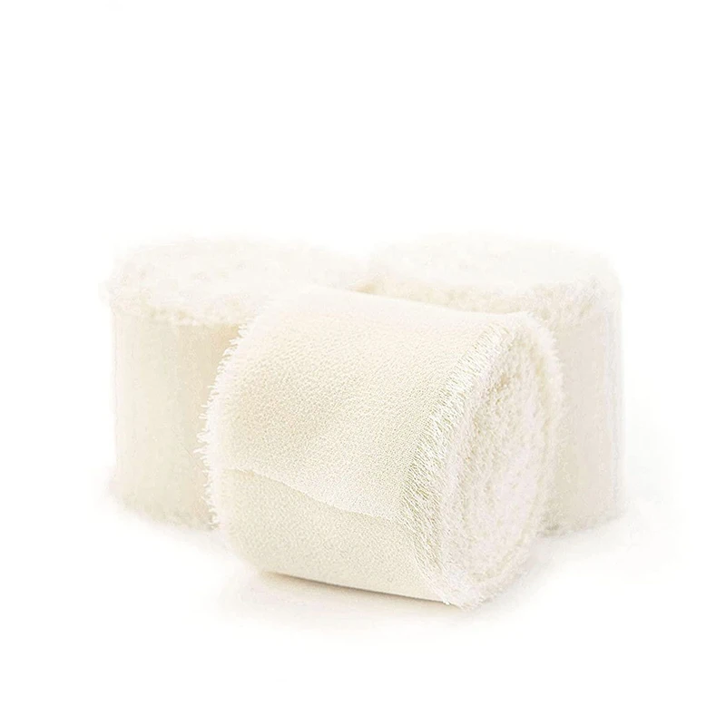 Handmade Chiffon Ribbon for Gifts Wrapping Wedding Invitations Bridal Bouquets Decorations 3 Rolls Cream White Black