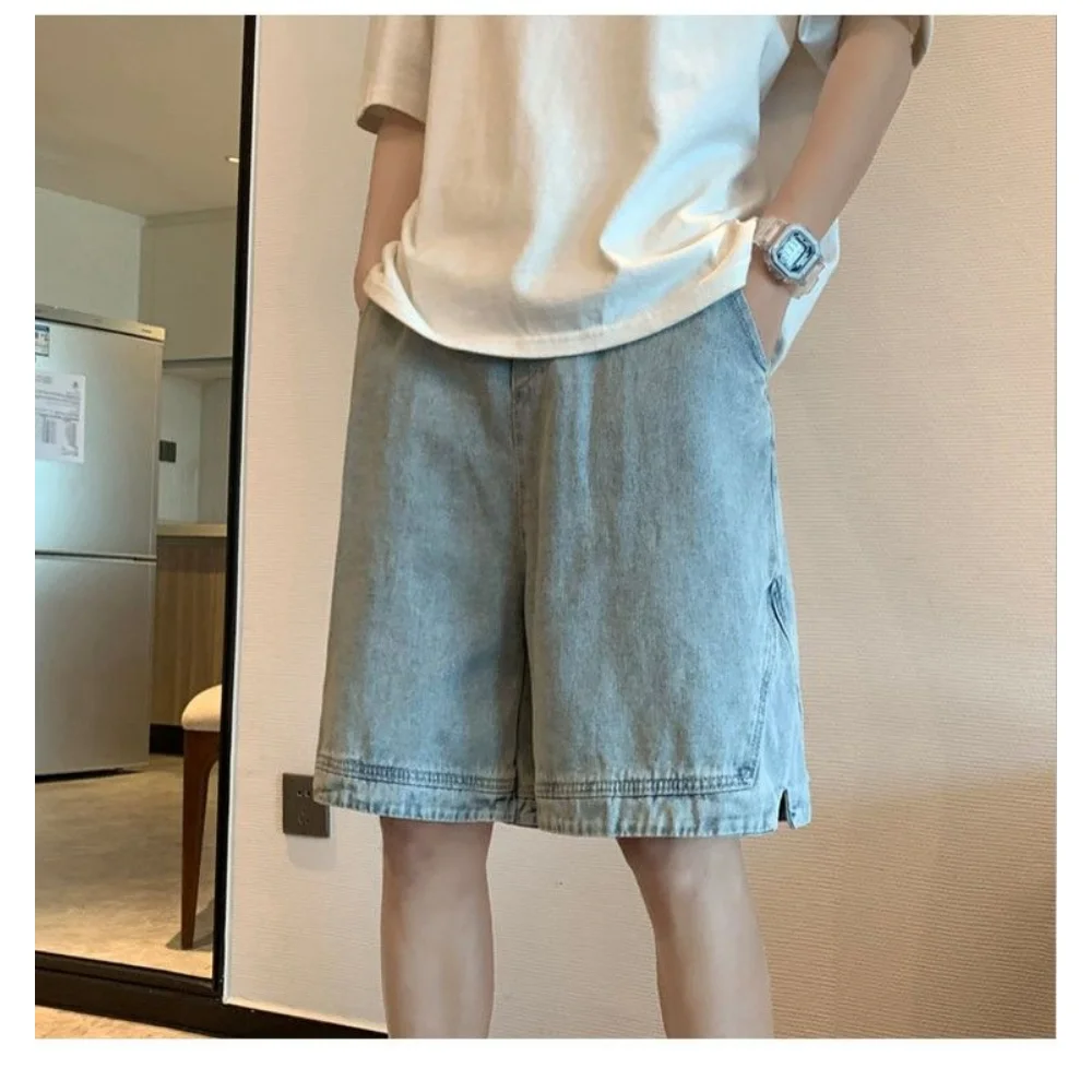 Summer Men's Fashion Pocket Baggy Jeans Shorts Loose Straight Capris Jeans For Men Streetwear Cargo Short Pants ropa hombre