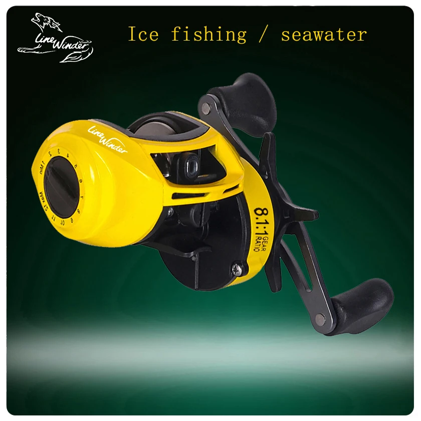 LIND WINDER 낚시 릴 방폭 와이어, 골드 스피드 비율 8.1:1, 겨울 낚시용 해수 휠, 14kg