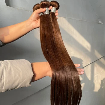Straight #4 Chocolate Brown Human Hair Bundles Brazilian 100% Unprocessed Virgin Human Hair Weave Bundles Human Hair Extensions 1