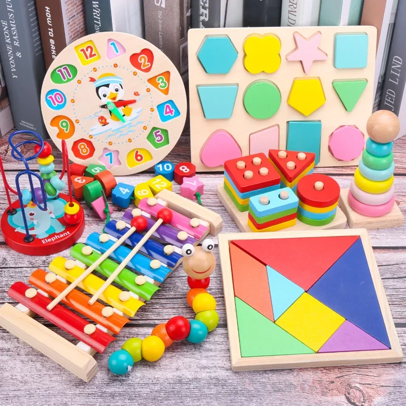 Wooden Blocks Baby Educational Toy Montessori 3D Toys Childhood Learning Kids Colorful Wooden Blocks for Children Christmas Gift