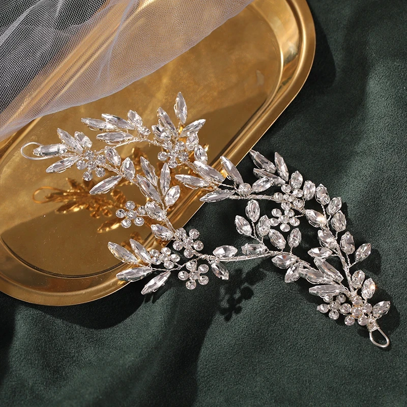 Fasce per capelli color argento Fascia per capelli con fiori di cristallo Accessori per capelli da sposa da sposa Vi per capelli da donna Gioielli per la testa Fatti a mano Nuovo